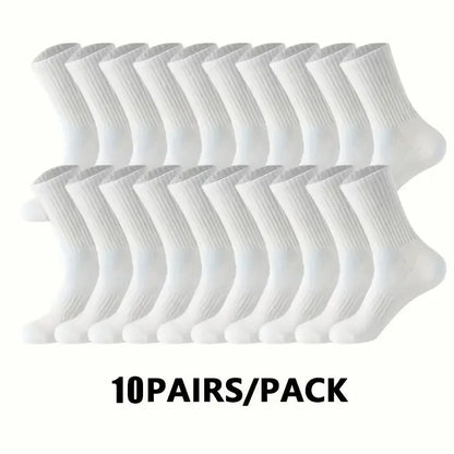 5/10/20 Pairs Neutral Solid Color Round Neck Socks Spring Autumn Sweat Absorbing Breathable Comfortable All-season Sports Socks.