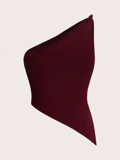 Women's Sexy One Shoulder Asymmetry Hem Crop Top Shoulder Knot Desigh Backless Slim Fit Cami Top streetwear 2025 Summer.