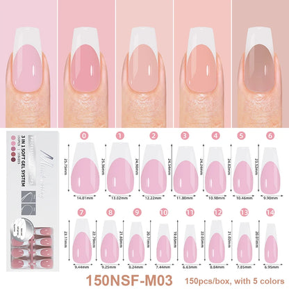 150Pcs/Box Acrylic Press on Nails Full Cover Fake False Tips Soft Gel Extension T-shaped Oval Capsule Almond Sculpted Salon DIY