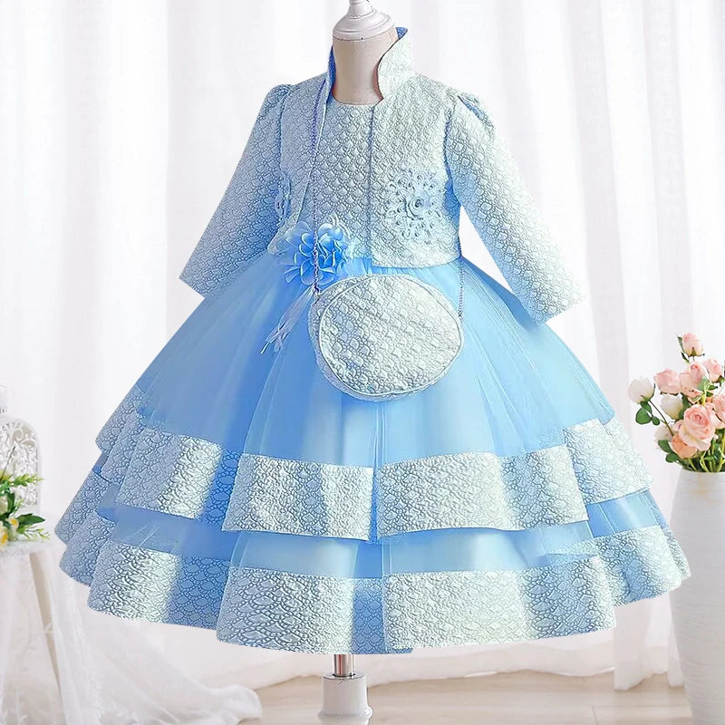 Neues Mädchenkleid, zweiteiliges Set, 3–10 Jahre alt, wunderschönes Weihnachts-Performance-Kleid, Herbst-Party-Abschlussballkleid für Mädchen.