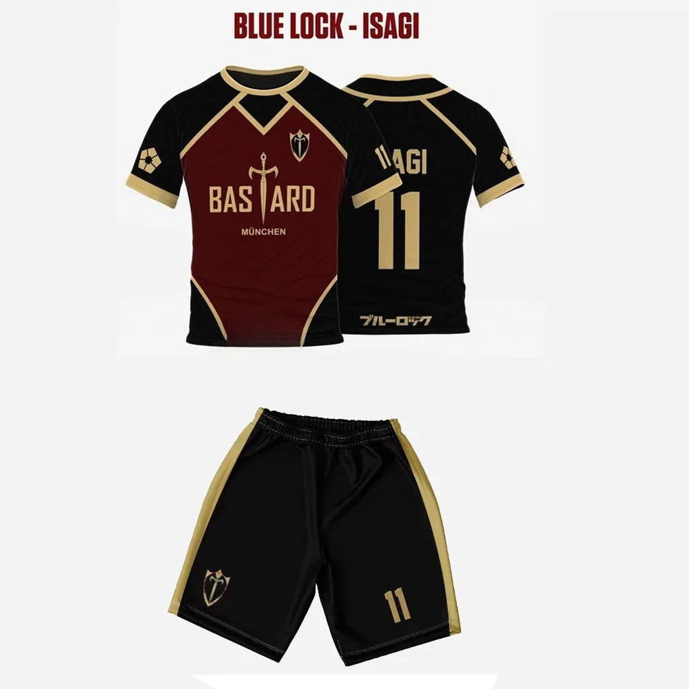 Men Jersey Set Futsal Football Pattern Blue Lock Anime Bastard Munchen 3d Print T-shirt Short 2pcs Sets Suit Sports Tops Tee Boy.