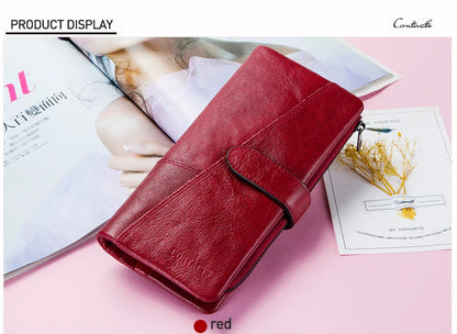 Contact's 100% Genuine Leather Wallet Women Long Coin Purse Hasp Design Clutch Bags Name Engraving Card Holder Wallets Cartera.