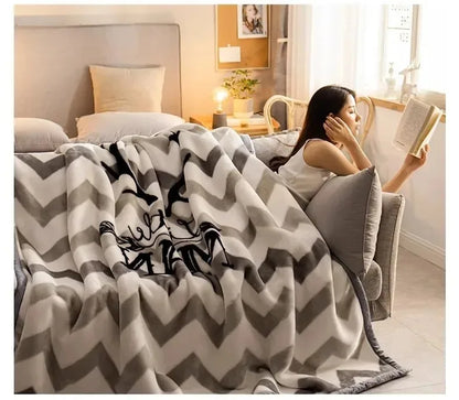Modern Geometric Cartoon Printed Bedroom Blanket Coral Fleece Dormitory Quilt Thicking Double Layer Multi Purpose Bedding Sheets