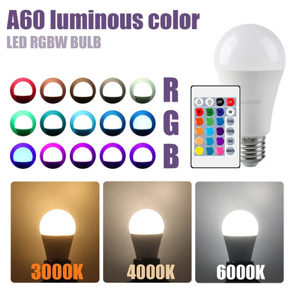 E27 RGB LED Bulb Base 24 Key Remote Control Dimmable 10W RED Blue AC220V 110V Colorful Change for Bedroom Living Room Desk Lamp.
