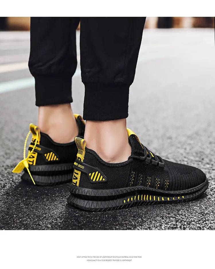 Men's sneakers lace-up flying woven through casual shoes vulcanized lightweight flat comfortable running shoes plus size 48.