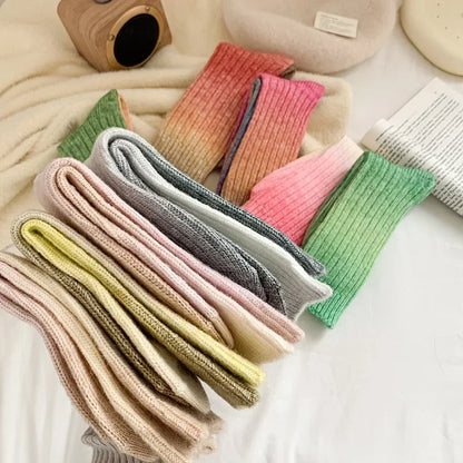 Winter Thick Warm Long Socks Gradient Wool Cashmere Kawaii Socks Women Thermal Floor Sleeping Socks New Year Gift Autumn 2024New.