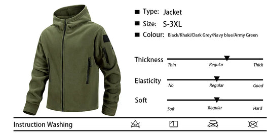 Men's Polar Fleece Zipper Hooded Jacket Autumn Winter Thermal Warm Work Coats Full-Zip Up Windproof Outdoor Hoodie Sweatshirt.