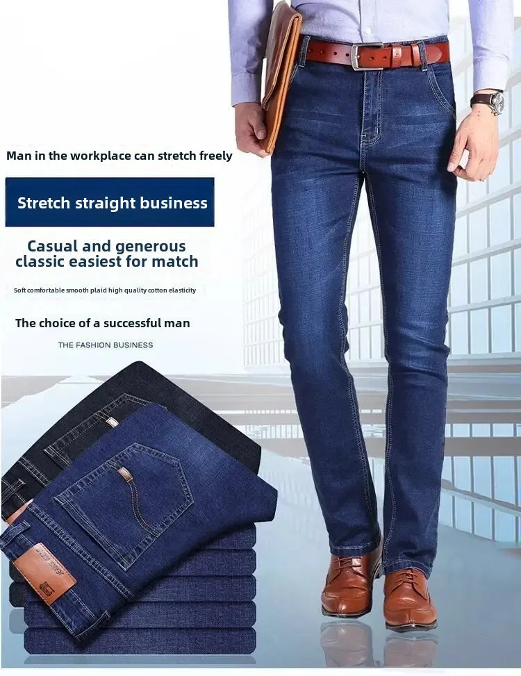 Elastische Jeans für Herren, Frühling und Herbst, lockere Passform, gerades Bein, vielseitige Hose, verschleißfest, lässige Konstruktion, Bienenhose, Sommer.