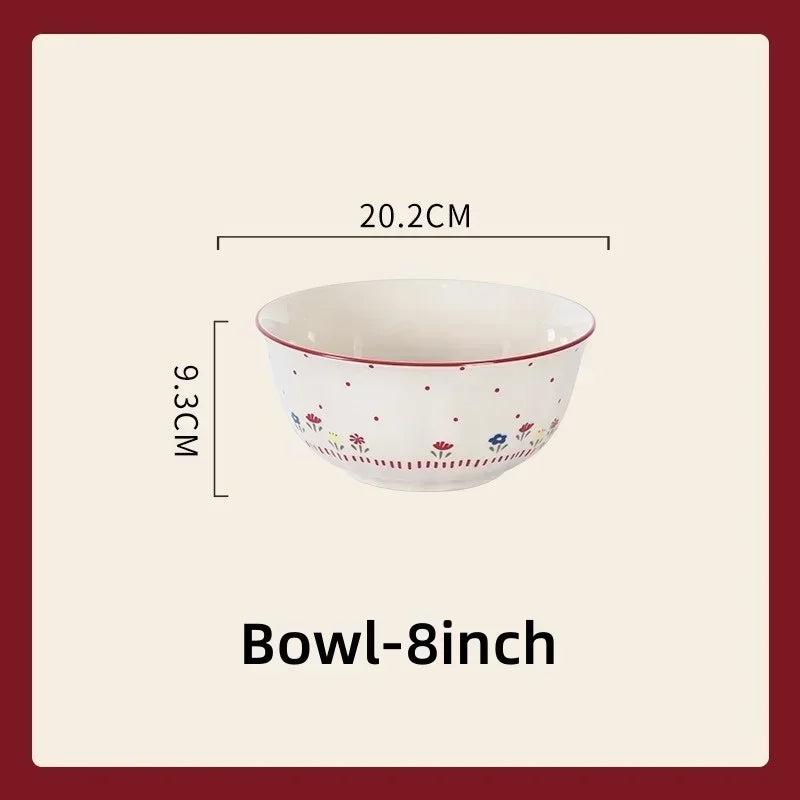 SOLECASA Pastoral Style Ceramic Tableware Soup Bowl Salad Bowl Dish Pasta Dessert Plates Dinnerware Dinnerware Table Decoration.