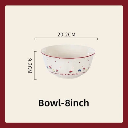 SOLECASA Pastoral Style Ceramic Tableware Soup Bowl Salad Bowl Dish Pasta Dessert Plates Dinnerware Dinnerware Table Decoration.