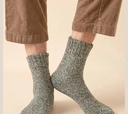 5 pairs of men's mid-calf thick winter fleece-lined thermal terry socks, blended cashmere solid color towel socks