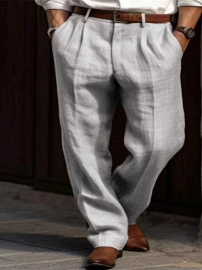 2025 Men's Stand Pocket Casual Linen Pants Solid White Gray Trouser Plus Size 3xl Mens Elegant Fashion Sweatpants Men Streetwear.
