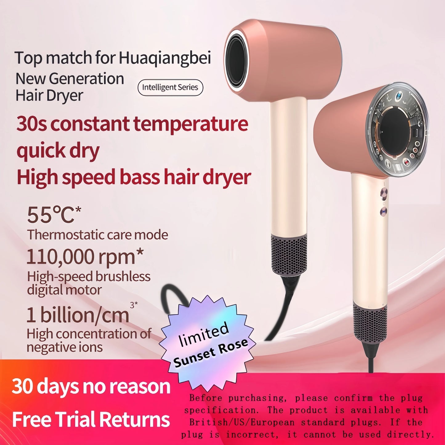 5 in 1 Professional Hair Dryer, with Hot and Cold Air Functionality - Lightweight and Thermostatic Styling Tool for Smooth Hair
