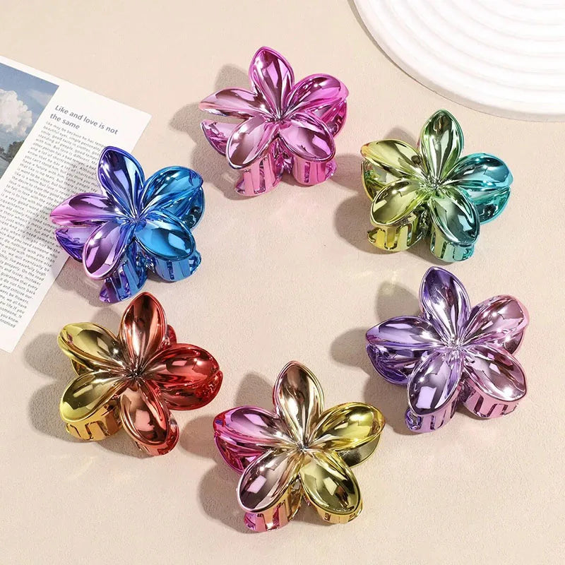 6Pcs Hawaiian Gradient Hair Clips Flower Hair Claws Women Small Size Fashion Headwear Hairpin Crab Barrette Hair Accessories.