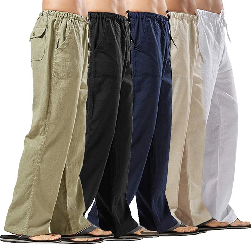 Spring Linen Wide Men Pants Korean Trousers Oversize Cotton Streetwear Male New Yoga Pants Casual Men Clothing Sweatpants