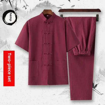 Traditional Chinese Men's Tang Suit Cotton Linen Ancient Costume Tea Servant Zen Meditation Clothing Middle Mountain Hanfu.