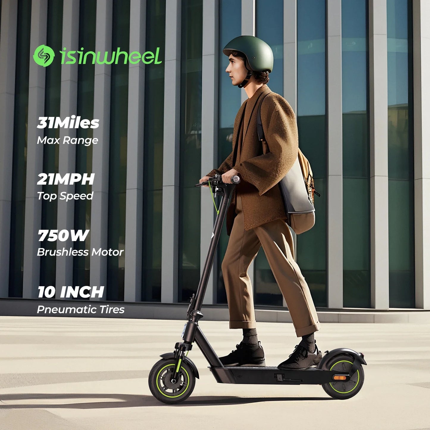 Isinwheel S10plus (ABE) Adult Electric Scooter 500W Motor 36V 15Ah Battery 10" Pneumatic Tires City Commuter Electric Scooter.
