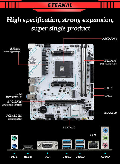 SOYO AMD B450M Game Motherboard DDR4 Memory AM4 Mainboard M.2 NVME Desktop Computer components Supports CPU AMD AM4 Ryzen1-5th.