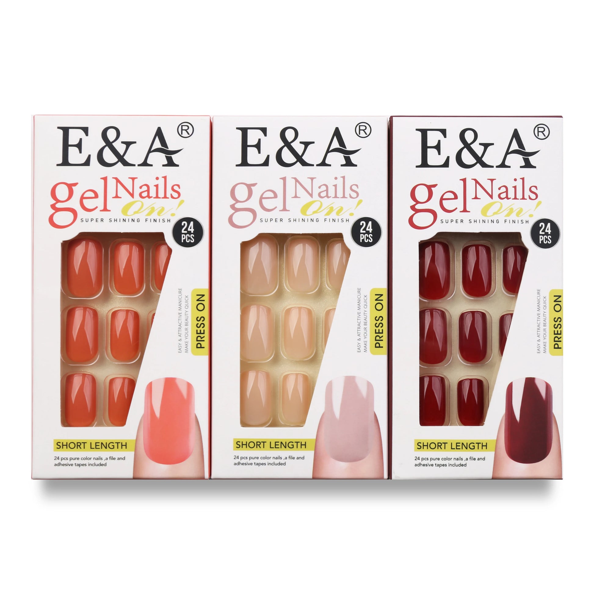 Short Square Press on Nails Red , Spring Gel Fake Nails Pure Color Natural Petite Nails Solid Stick on Nails.