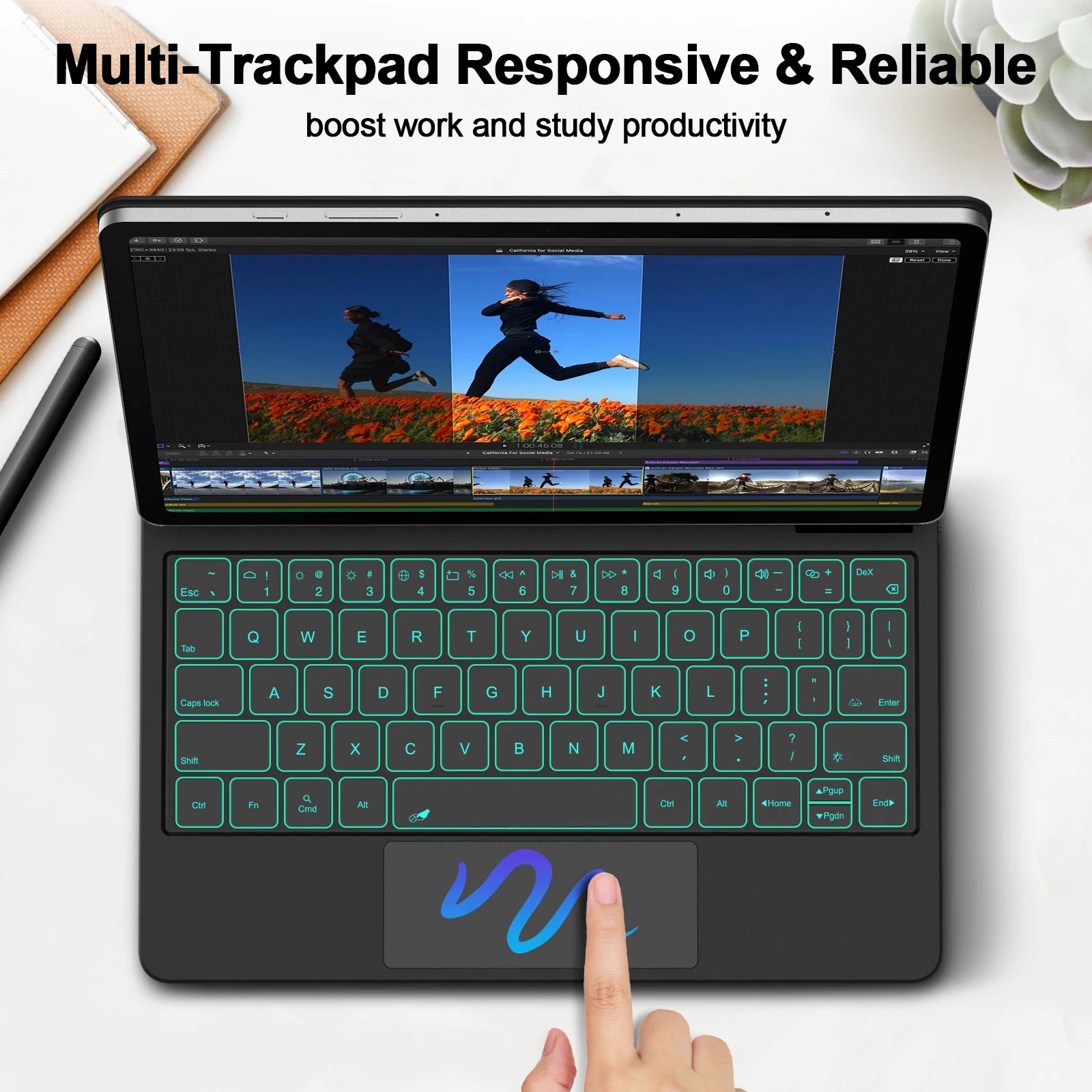 Magic Keyboard For Samsung Galaxy Tab S7 Plus S8 S9 + FE 11 12.4 inch Trackpad Backlit floating Adjustable angle with Pen Holder.