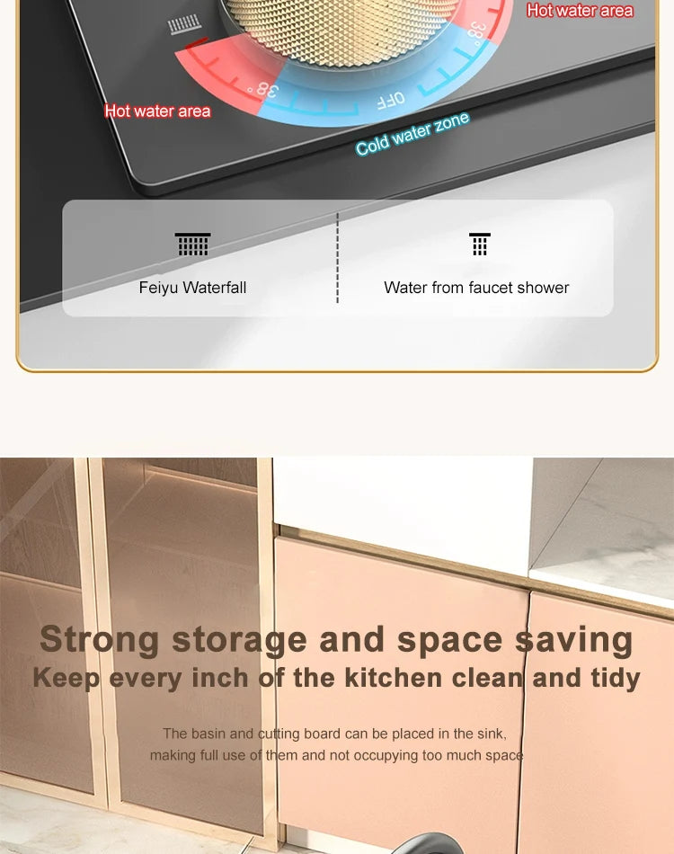 Large Single Slot Embossed Stainless Steel Waterfall Kitchen Sink  Household Wash basin Dishwashing  Sink For Kitchen