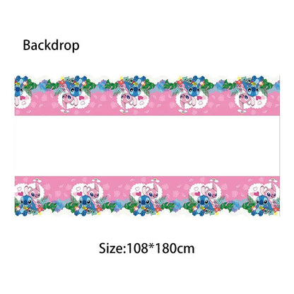 Disney Lilo Stitch Geburtstag Party Dekoration Kinder Stitch Thema Geschirr Set Engel Luftballons Happy Banner Zubehör für Mädchen zugunsten
