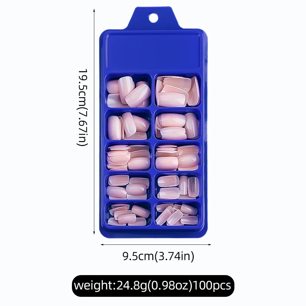 100Pcs Light Pink Press on Nails Short Medium Square Wearable Fake Nails Tips 10 sizes Full Cover False Nails Finger Decoration.