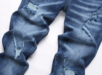 2025 Men's Ripped Jeans Luxury Brand Light Blue Holes Long Trousers Quality Male Fashion Stretch Slim Pants Men Skinny Jeans.