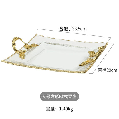 Gold-rimmed Glass Plates, Luxury Fruit Plates, Snacks, Cakes, Snacks, Bread Tray, Binaural Glass Plates, Rectangular Trays.