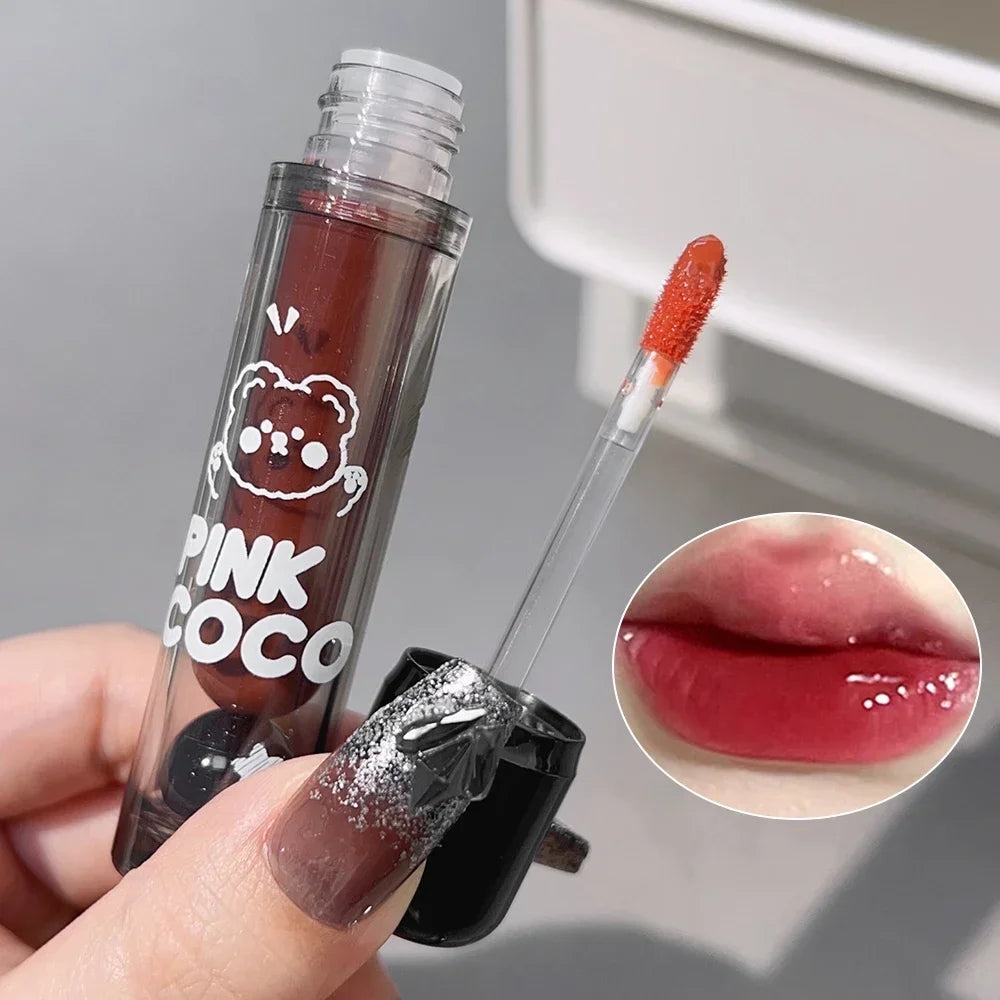 Dark Black Mirror Water Lip Gloss Moisturizing Juice Glass Tea Brown Red Lipsticks Lasting Non-stick Cup Korean Makeup Cosmetics.
