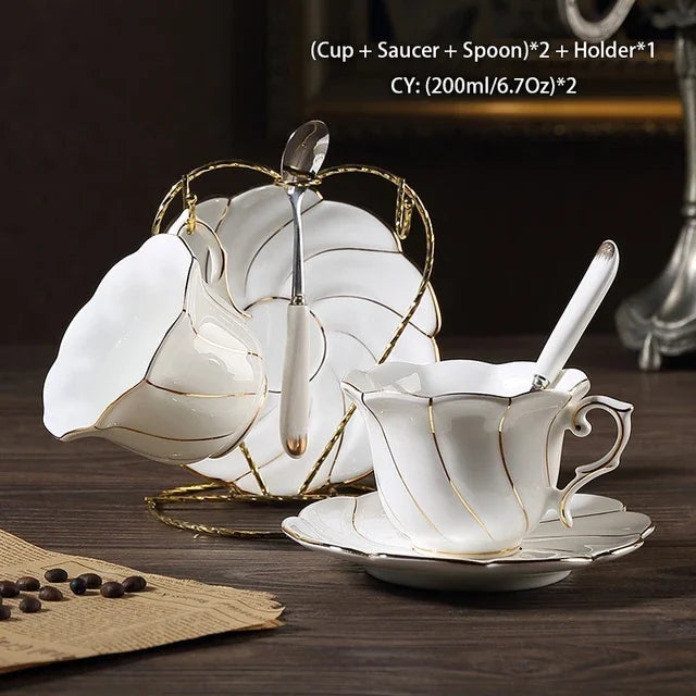Gold Inlay Bone China Coffee Set Europe Porcelain Tea Ceramic Pot Creamer Sugar Bowl Teapot Cup Mug Coffeeware.