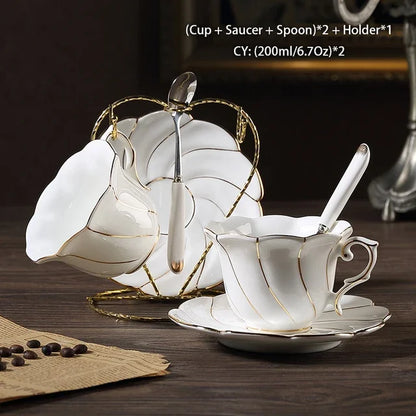 Gold Inlay Bone China Coffee Set Europe Porcelain Tea Ceramic Pot Creamer Sugar Bowl Teapot Cup Mug Coffeeware.