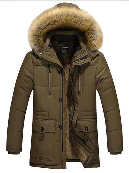 Men's Casual Trend Korean Version Of The New Raccoon Fur Collar Mouth In The Long Cold Warm Cotton Jacket Thickening.