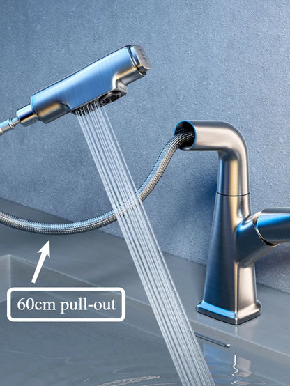 Hot and cold faucet bathroom sink vanity with pull-out function that can be raised and lowered 360º rotating mixing spray faucet