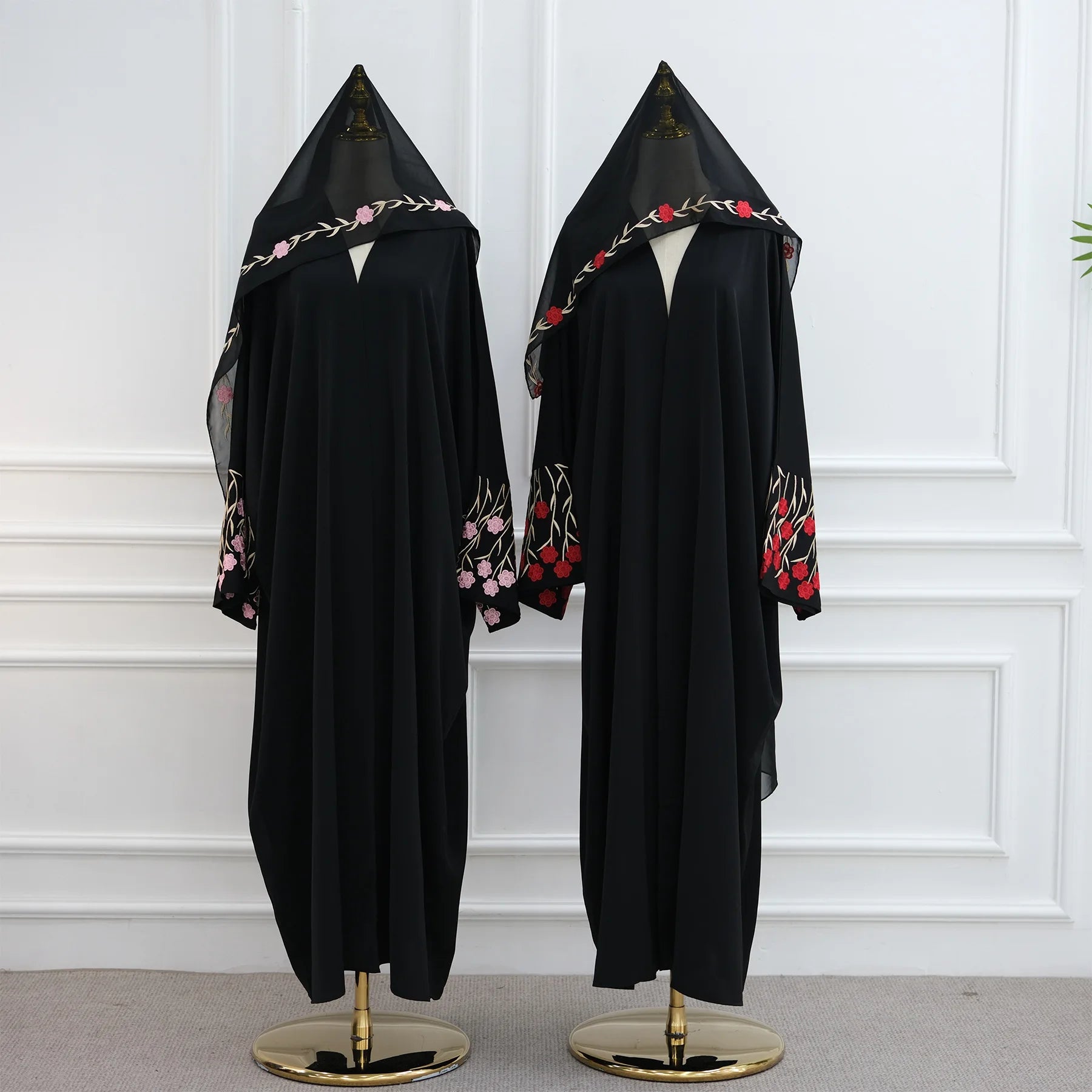 Islamic Clothes Black Flower Embroidery Abayas for Women Dubai Cardigan Muslim Saudi Open Abaya Kimono Luxury Hijab Dress Kaftan.