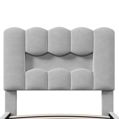 Modernes Polsterbett, 90 x 200 cm, ohne Matratze, LED-Beleuchtung, mit hydraulischem Gerät, verstellbarer Kopfteil, Samt, Grau