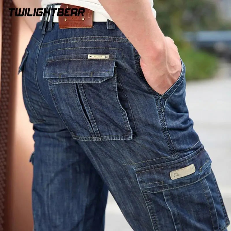 Hochwertige Herren jeans Multi Pocket Denim Cargo hose Übergroße Freizeit hose Herren bekleidung Lose Hose 29-44 a2f125.