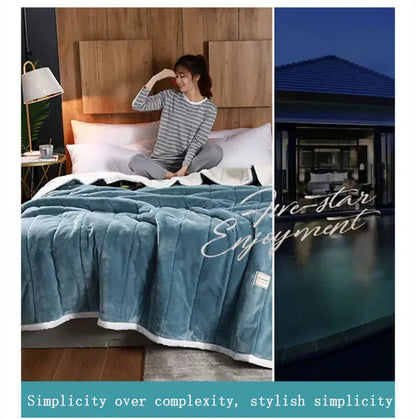 Coral Fleece Autumn Winter Warm Blankets for Bed 3 Layers Thicken Flannel Blanket Quilt Soft Comfortable Warmth Quilts Washable.