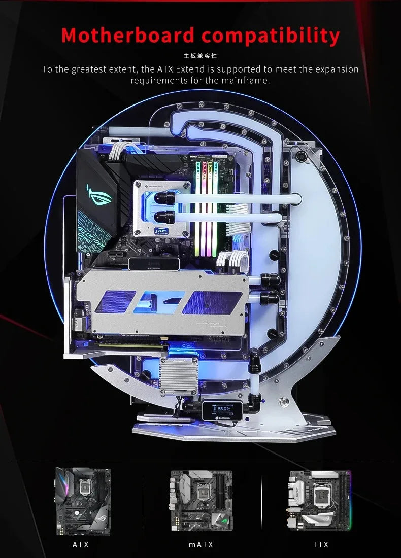 Barrowch STAR1 Series Circular Water Cooling Case, Limited Edition Gamer DIY House,PC Computer Open Chassis FBCES-PA.