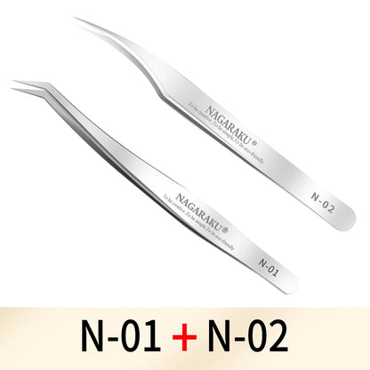 NAGARAKU Makeup Eyelashes 2pcs set N-01 N-02  Eyelashes Tweezers NH-12 NH-15  Accurate Lashes ST-12 ST-15  Pincet Stainless.