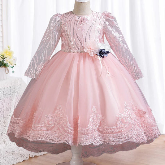 Blumen mädchen Hochzeits kleid lang ärmel ige Spitze Kleid elegante Mädchen Kunst Leistung Prinzessin Kleid Mädchen Karneval Kleidung.