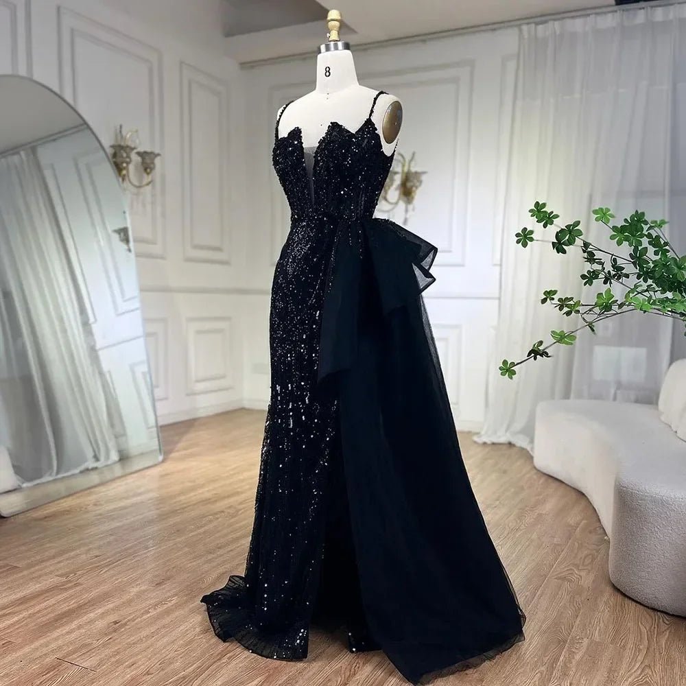 SERENE HILL Maßgeschneiderte 2025, türkisfarbene Spaghettiträger, luxuriöse Perlen-Abendkleider, Meerjungfrau, Schlitz, Überrock, Party, GLA 72378