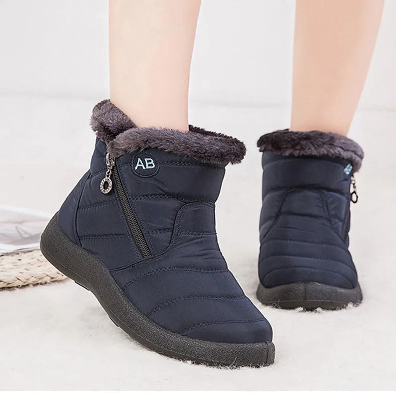 Boots Women's Ankle Boots With Fur Waterproof Snow Botas Mujer Elegant Winter Shoes For Woman Winter Boots Casual Black Footwear.