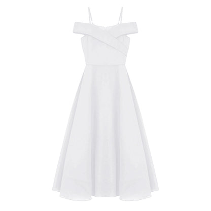 Elegantes Chiffon-Partykleid für Mädchen, schulterfrei, verstellbarer Spaghettiträger, bodenlanges Maxikleid für Hochzeit, Geburtstag, Abend