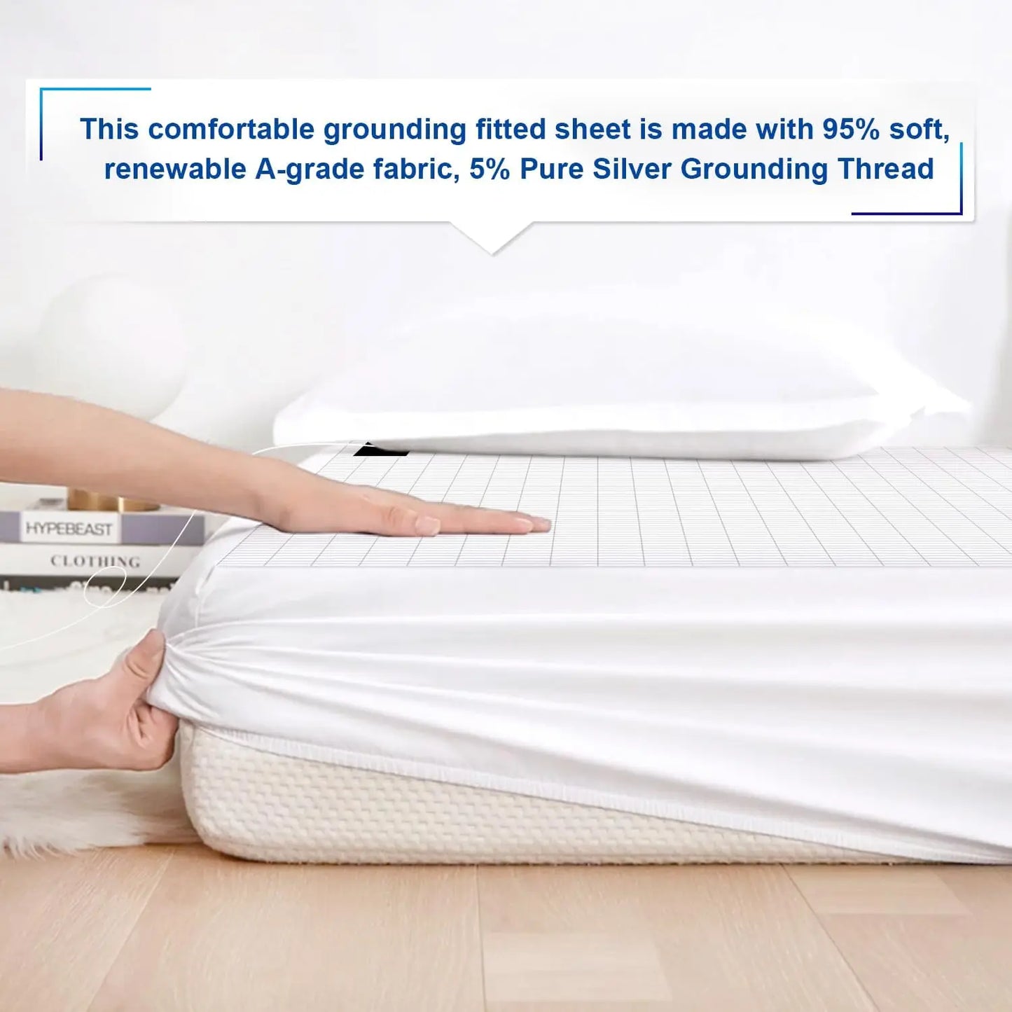 MAXSHARER Earthing 180*200*30cm fitted sheet Organic cotton with Conductive silver fiber Grounding bed sheet for Nature Wellness.
