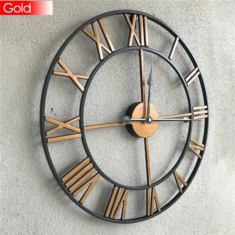 40/47/60/80 cm große 3D-Wanduhr mit römischen Ziffern, Kunst, hohle runde Wandbehang, Vintage-Metalluhr für Wohnzimmer und Zuhause