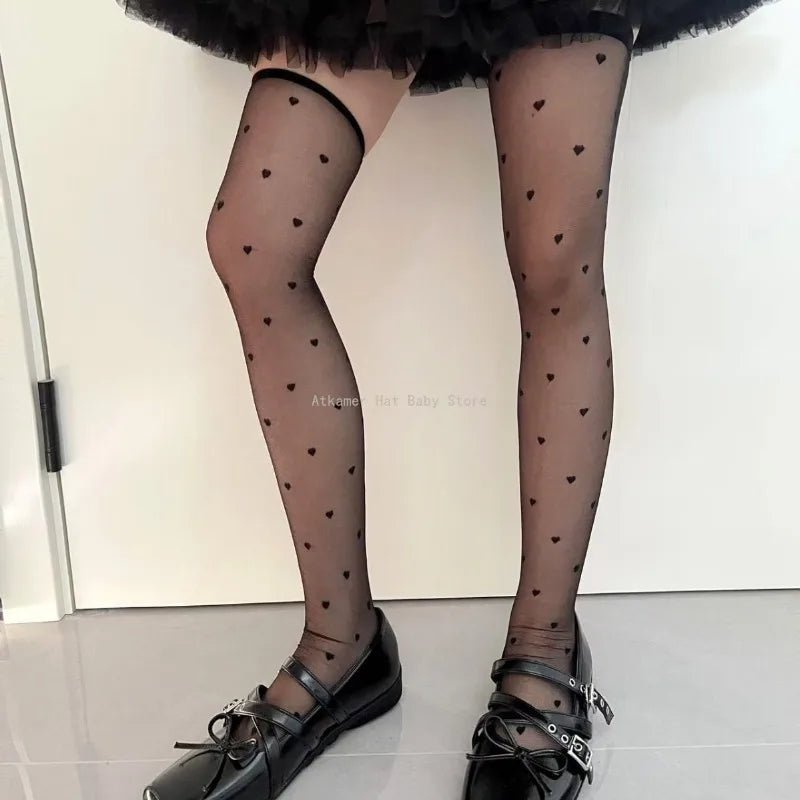 Love Polka Dot Sexy Lace Stockings Women's Japanese Style Jk Ultra-thin Core-spun Knee Socks.