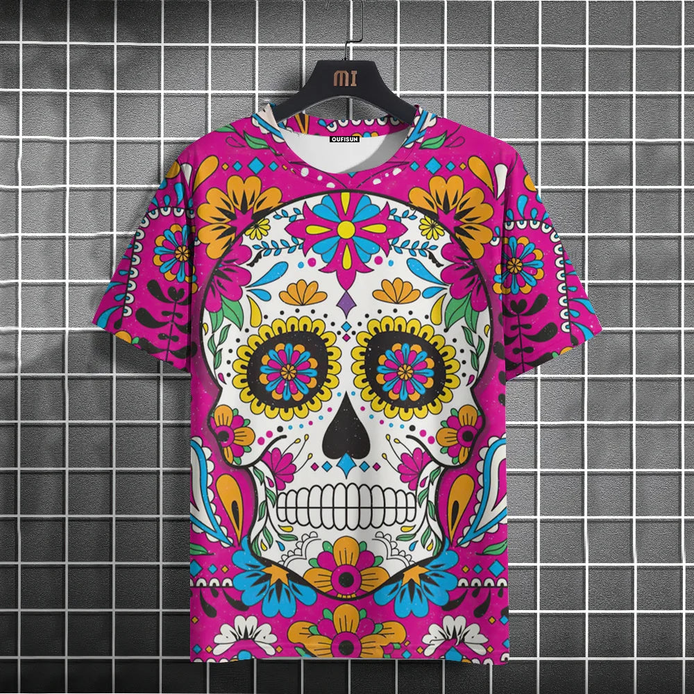 Mexican Skull Day of The Dead Graphic T Shirt for Men Womens Graffiti Clothing Horror Goth T-shirts Fashion Streetwear Tops Tees.