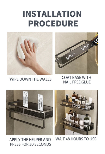 Bad Regal Make-Up Lagerung Organisatoren Aluminium Dusche Shampoo Handtuch Rack Regale Kein Bohrer Wand Regal Bad Zubehör