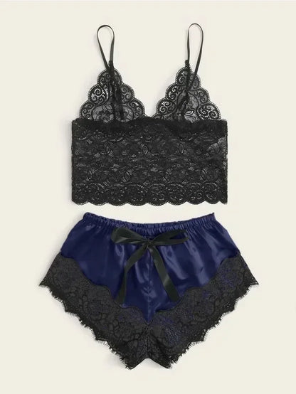 Weibliche Pyjama Sets Spaghetti Strap Top und Shorts Pyjamas Sexy Dessous Seide Satin Nachtwäsche Sommer Hause Tragen Frauen Schlaf Tuch